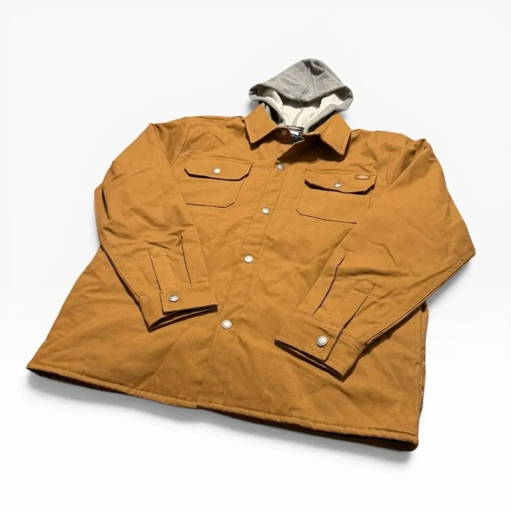 Dickies Quilted Lined Duck Canvas Woven Brown Shirt Jacket Boys size XL 16Y NWT